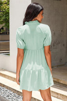 Notched Neck Short Sleeve Mini Dress - Guy Christopher