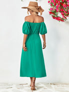 Off-Shoulder Balloon Sleeve Midi Dress - Guy Christopher