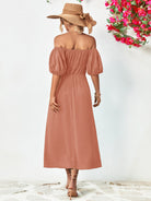 Off-Shoulder Balloon Sleeve Midi Dress - Guy Christopher