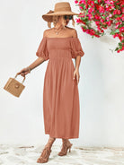 Off-Shoulder Balloon Sleeve Midi Dress - Guy Christopher