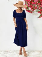 Off-Shoulder Balloon Sleeve Midi Dress - Guy Christopher