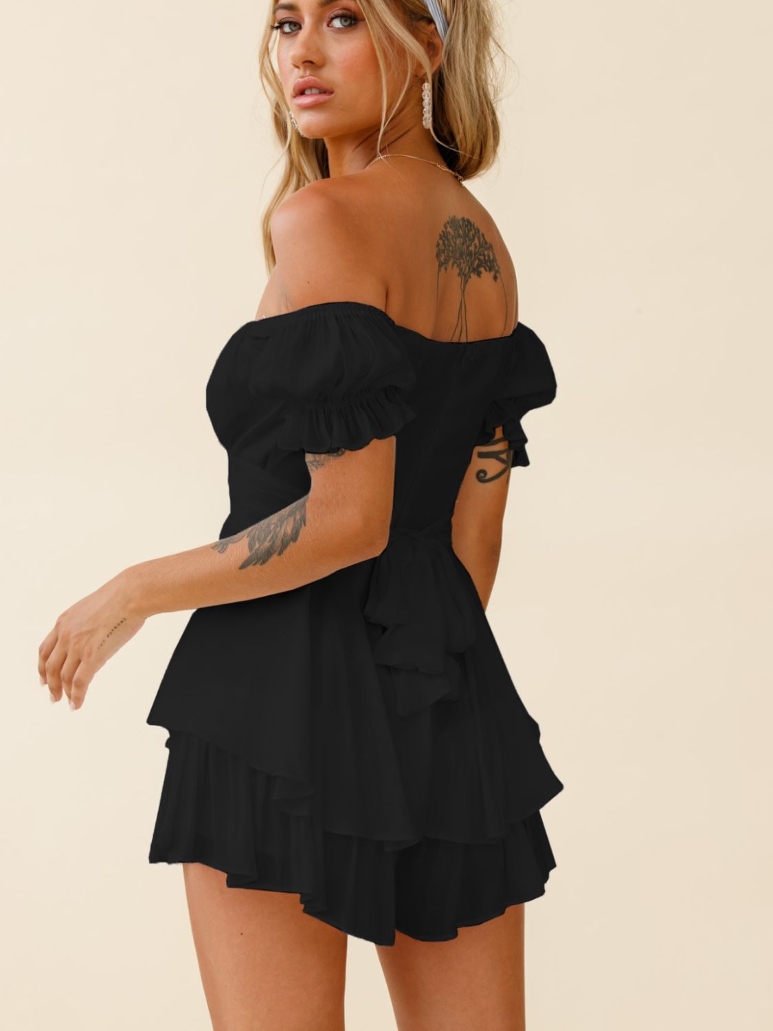 Off Shoulder Flounce Sleeve Mini Dress - Guy Christopher