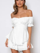 Off Shoulder Flounce Sleeve Mini Dress - Guy Christopher