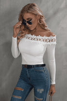Off-Shoulder Lace Trim Ribbed Tee - Guy Christopher