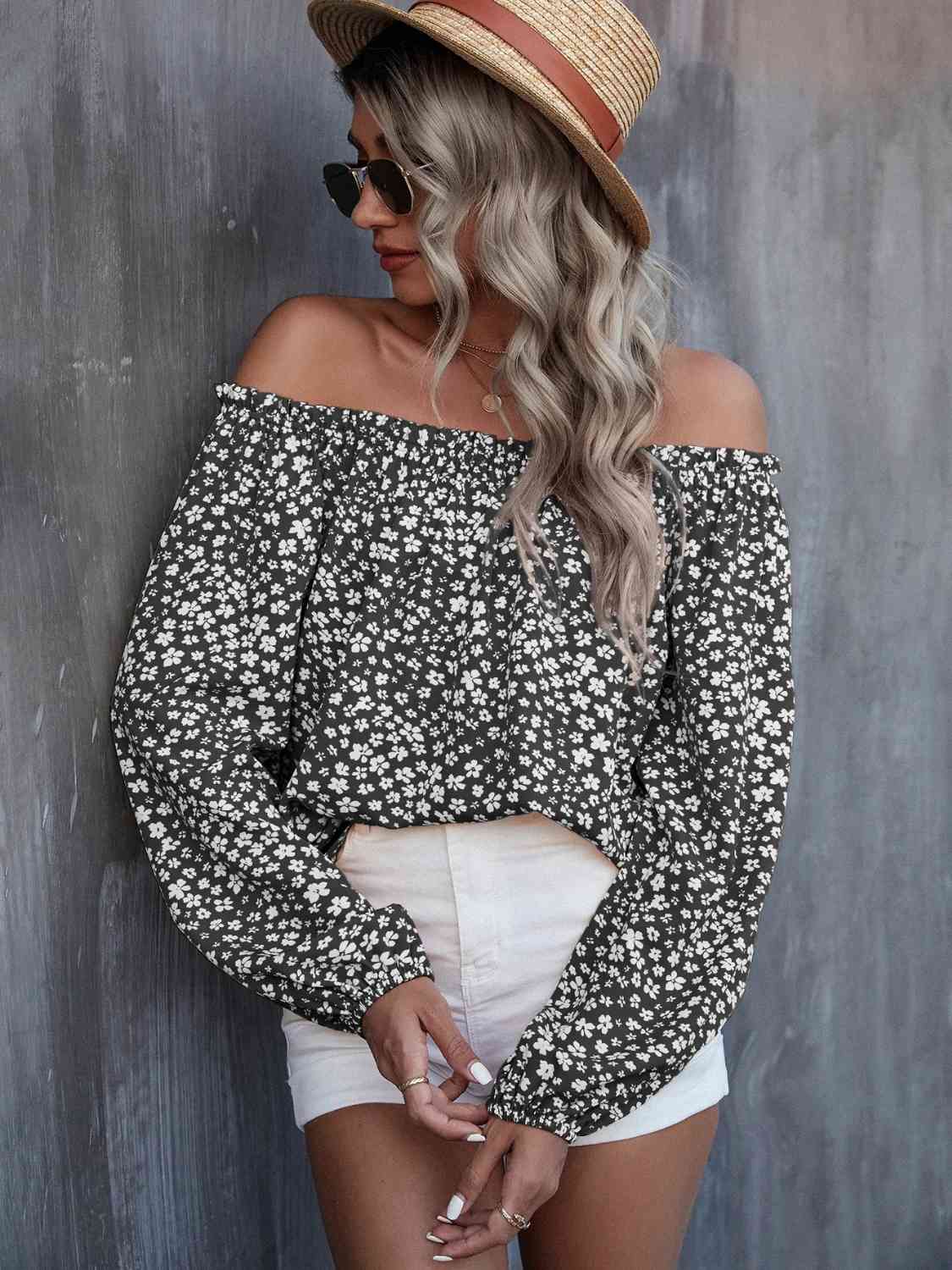 Off-Shoulder Long Sleeve Blouse - Guy Christopher