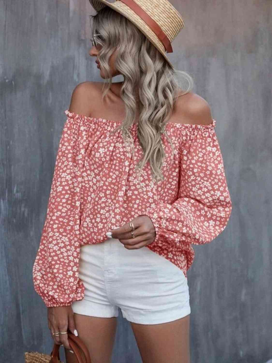 Off-Shoulder Long Sleeve Blouse - Guy Christopher