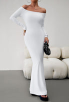 Off-Shoulder Long Sleeve Maxi Dress - Guy Christopher