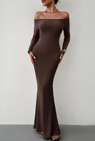 Off-Shoulder Long Sleeve Maxi Dress - Guy Christopher