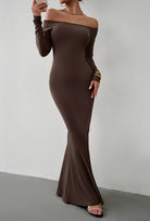 Off-Shoulder Long Sleeve Maxi Dress - Guy Christopher