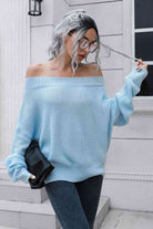 Off-Shoulder Ribbed Long Sleeve Pullover Sweater - Guy Christopher