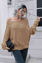 Off-Shoulder Ribbed Long Sleeve Pullover Sweater - Guy Christopher