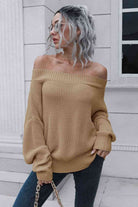 Off-Shoulder Ribbed Long Sleeve Pullover Sweater - Guy Christopher