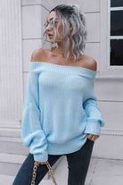 Off-Shoulder Ribbed Long Sleeve Pullover Sweater - Guy Christopher