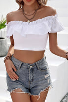 Off-Shoulder Ruffled Cropped Top - Guy Christopher