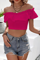 Off-Shoulder Ruffled Cropped Top - Guy Christopher