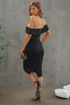 Off-Shoulder Zip-Back Slit Dress - Guy Christopher