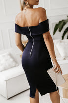 Off-Shoulder Zip-Back Slit Dress - Guy Christopher