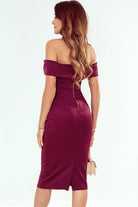 Off-Shoulder Zip-Back Slit Dress - Guy Christopher