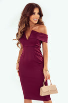 Off-Shoulder Zip-Back Slit Dress - Guy Christopher