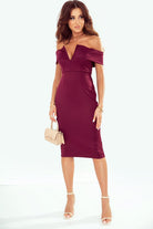 Off-Shoulder Zip-Back Slit Dress - Guy Christopher