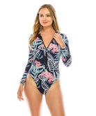 ONE PIECE LONG SLEEVE LEAF PRINT SWIMSUIT - Guy Christopher