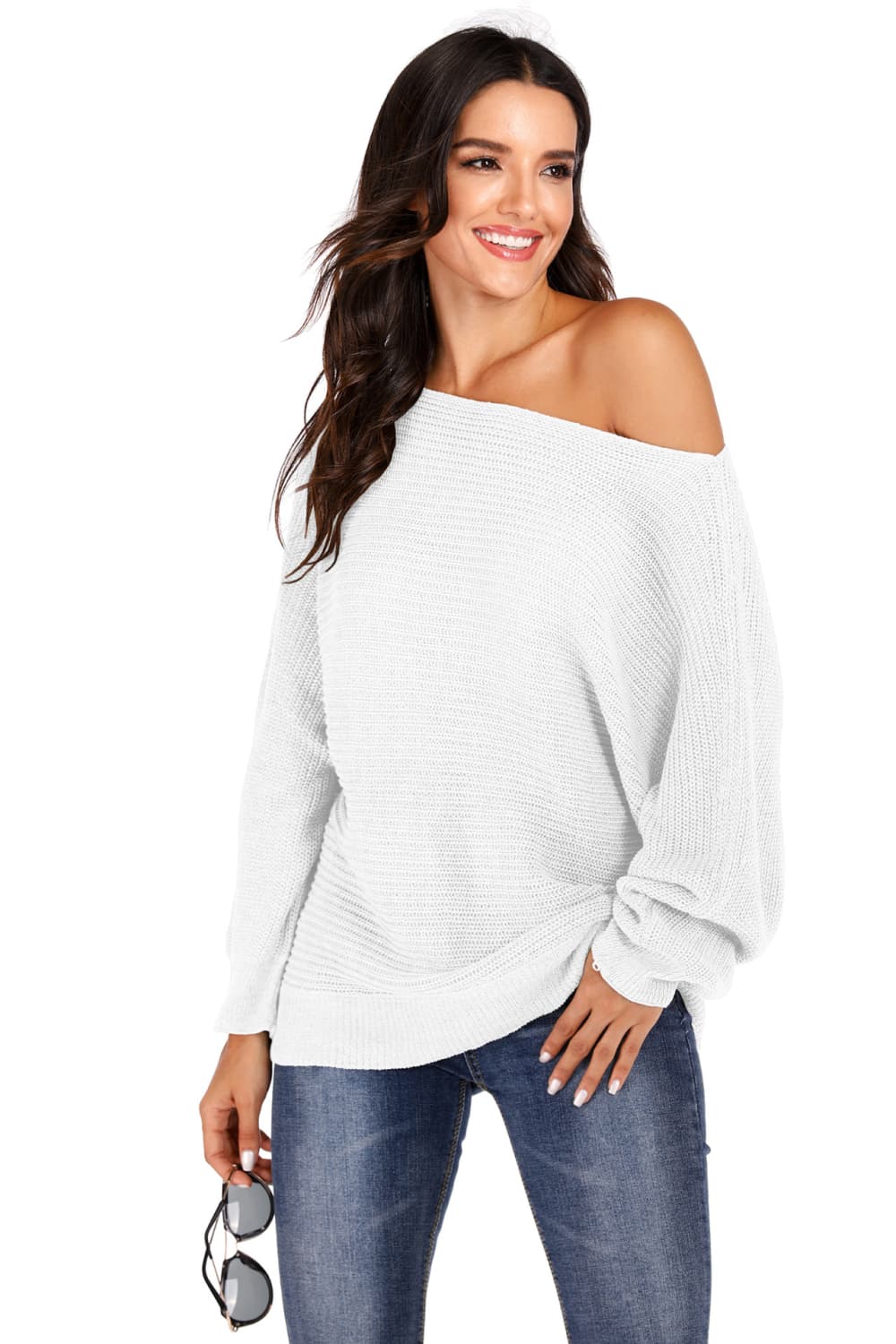 One Shoulder Dolman Sleeve Sweater - Guy Christopher