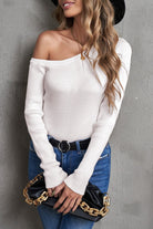 One-Shoulder Long Sleeve Ribbed Top - Guy Christopher