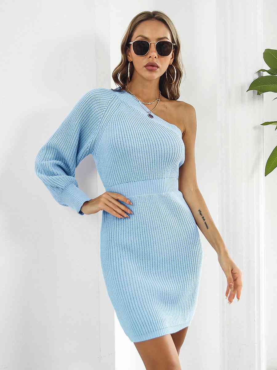 One-Shoulder Mini Sweater Dress - Guy Christopher