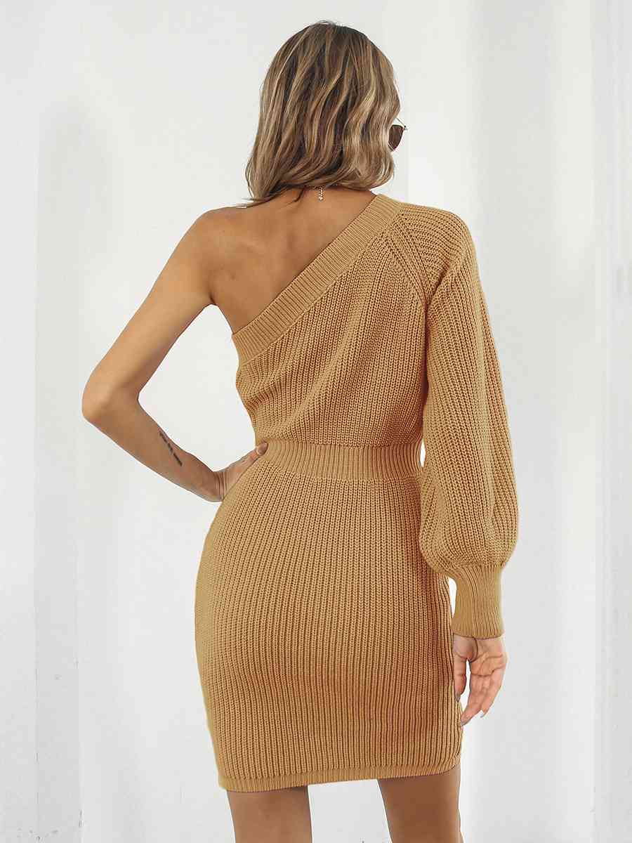 One-Shoulder Mini Sweater Dress - Guy Christopher