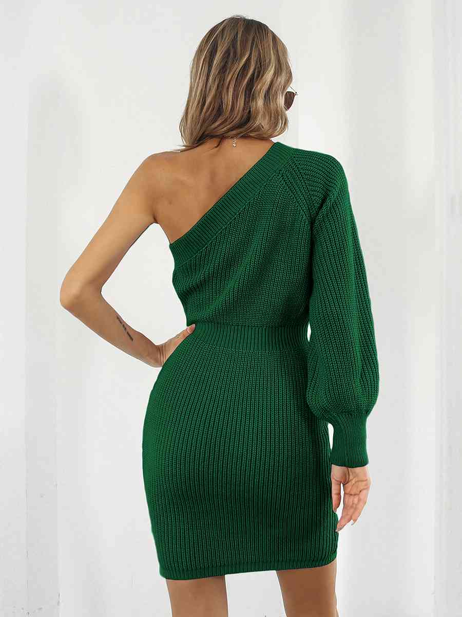 One-Shoulder Mini Sweater Dress - Guy Christopher