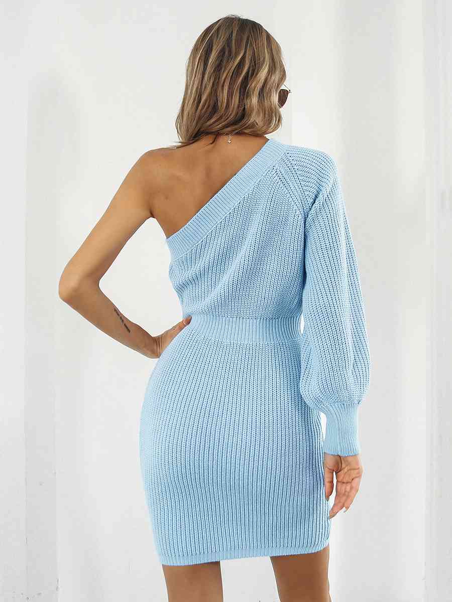 One-Shoulder Mini Sweater Dress - Guy Christopher