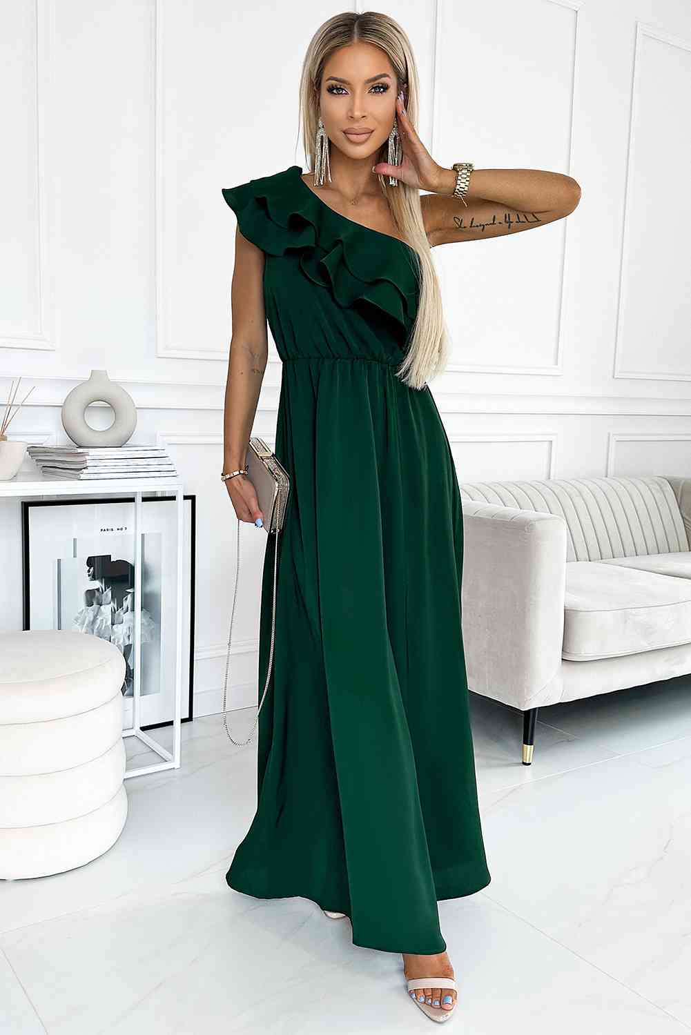 One-Shoulder Ruffled Maxi Dress - Guy Christopher