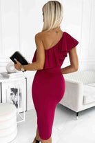 One-Shoulder Slit Bodycon Dress - Guy Christopher