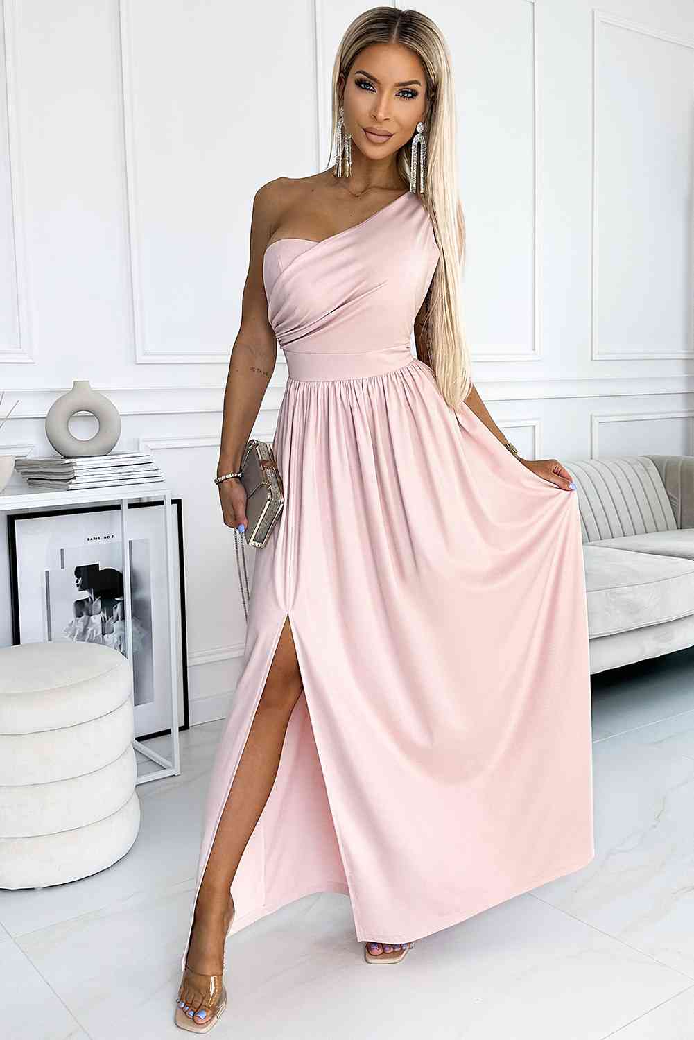 One-Shoulder Slit Maxi Dress - Guy Christopher