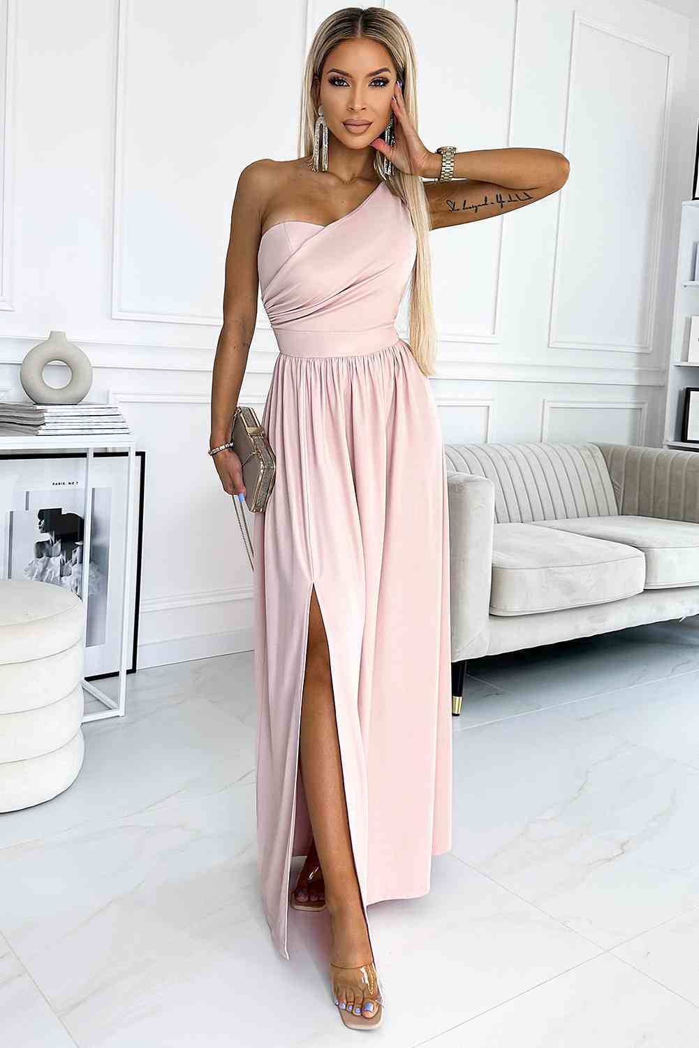 One-Shoulder Slit Maxi Dress - Guy Christopher