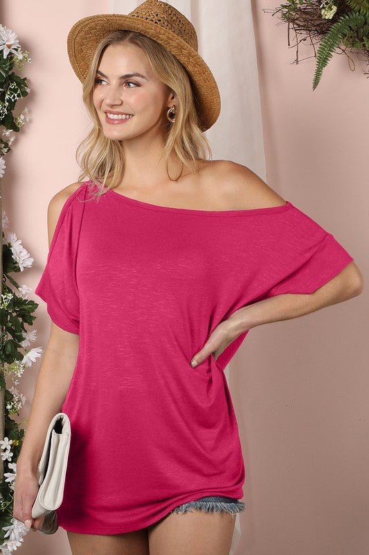 One Side Cold Shoulder Detailed Drapery Top - Guy Christopher