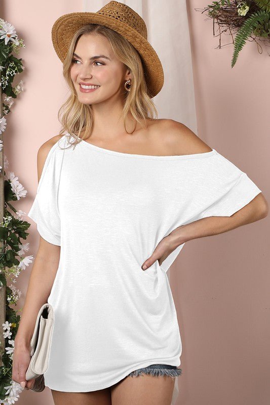One Side Cold Shoulder Detailed Drapery Top - Guy Christopher