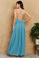 OneTheLand Captivating Muse Open Crossback Maxi Dress in Turquoise - Guy Christopher