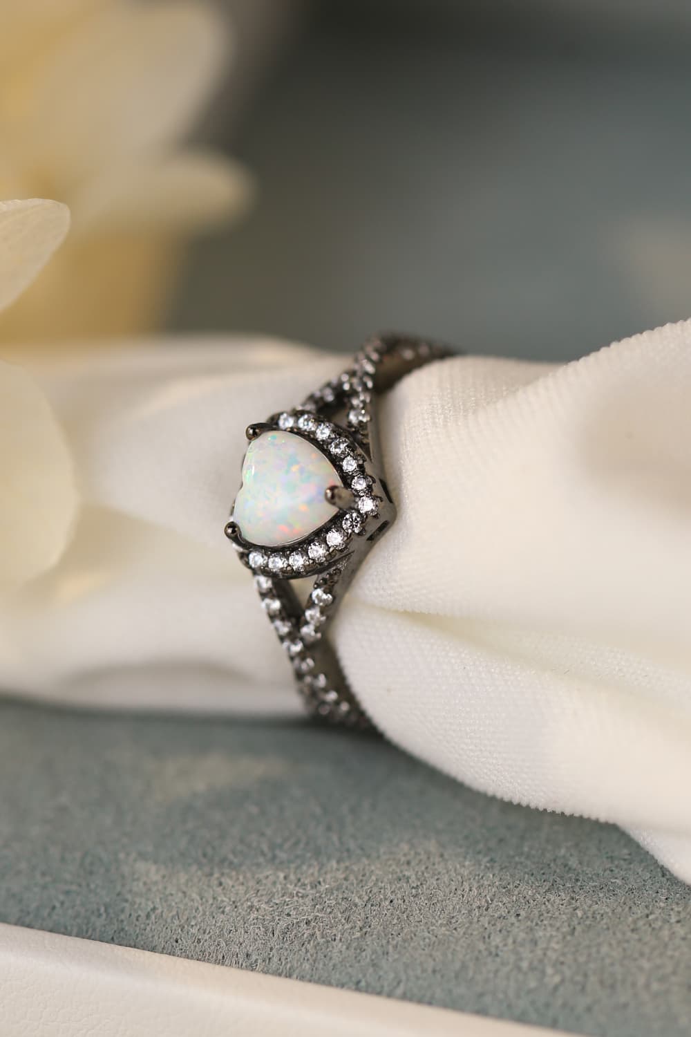 Opal Heart Black Gold-Plated Ring - Guy Christopher