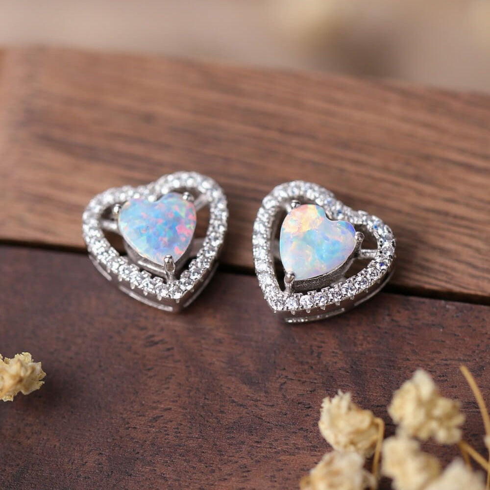 "Opal Heart Stud Earrings - Radiate Unconditional Love with Enchanting Shades of Blue and Green - Timeless Treasure to Cherish Forever" - Guy Christopher 