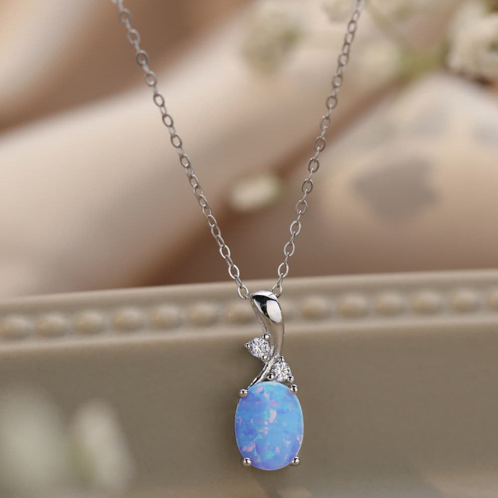 Opal Oval Pendant Chain Necklace - Indulge in the Magic of Love and Romance - Elevate Your Elegance - Guy Christopher