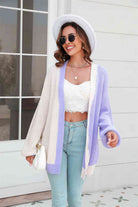 Open Front Contrast Color Balloon Sleeve Cardigan - Guy Christopher