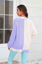 Open Front Contrast Color Balloon Sleeve Cardigan - Guy Christopher