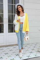 Open Front Contrast Color Balloon Sleeve Cardigan - Guy Christopher