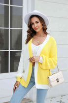 Open Front Contrast Color Balloon Sleeve Cardigan - Guy Christopher