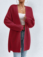 Open Front Dropped Shoulder Slit Cardigan - Guy Christopher