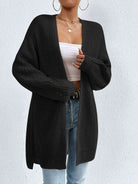 Open Front Dropped Shoulder Slit Cardigan - Guy Christopher