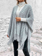 Open Front Fringe Hem Poncho - Guy Christopher