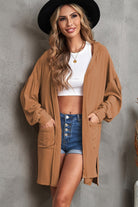 Open Front Hooded Longline Cardigan with Pockets - Guy Christopher