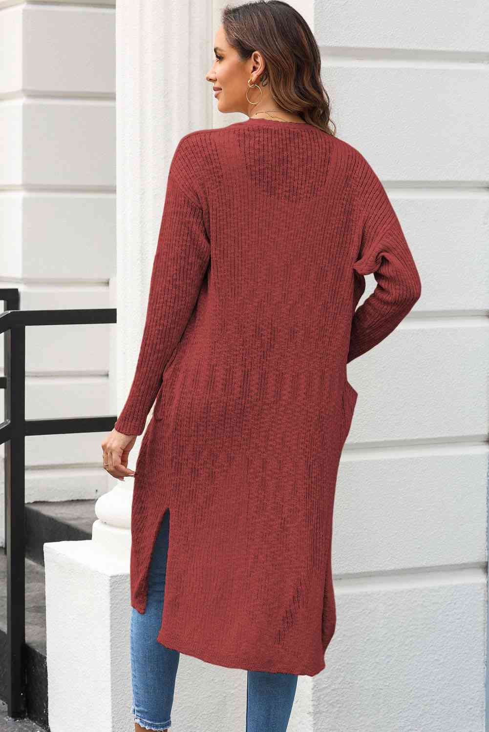 Open Front Slit Cardigan with Pockets - Guy Christopher